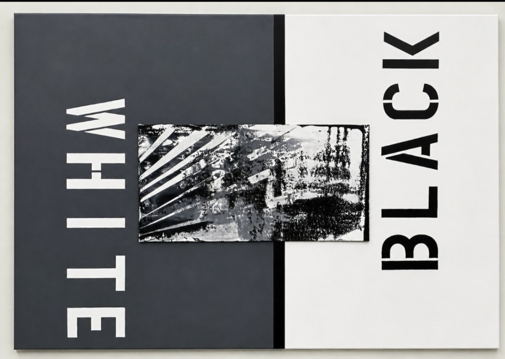 Black & White - abstraktes Acrylgemälde in Schwarz und Weiß