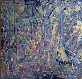 Energie in Bewegung - ein Acrylbild in Blau, Rosa, Lila und Gold
