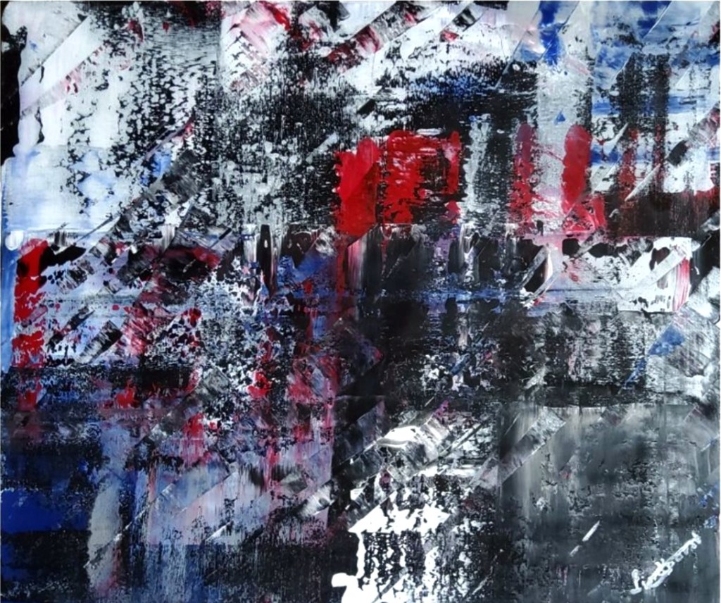 Farbklänge - ein abstraktes Acrylbild in Rot, Schwarz, Weiß und Blau