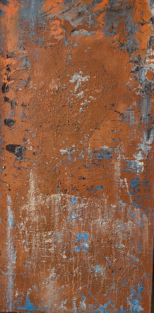 Krustenmeer - ein Acrylbild aus meiner Serie Rost. Blau, Braun, Weiß Sand.